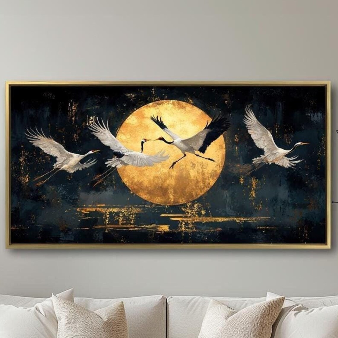 Cranes Against Golden Full Moon, Japanese Poster
