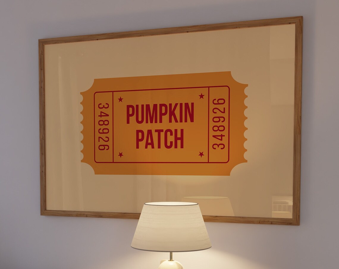 Trendy Pumpkin Print Cute Autumn Wall Art Ticket Stub Print Fall Aesthetic Decor Pumpkin Patch Poster 1 Horizontal Print