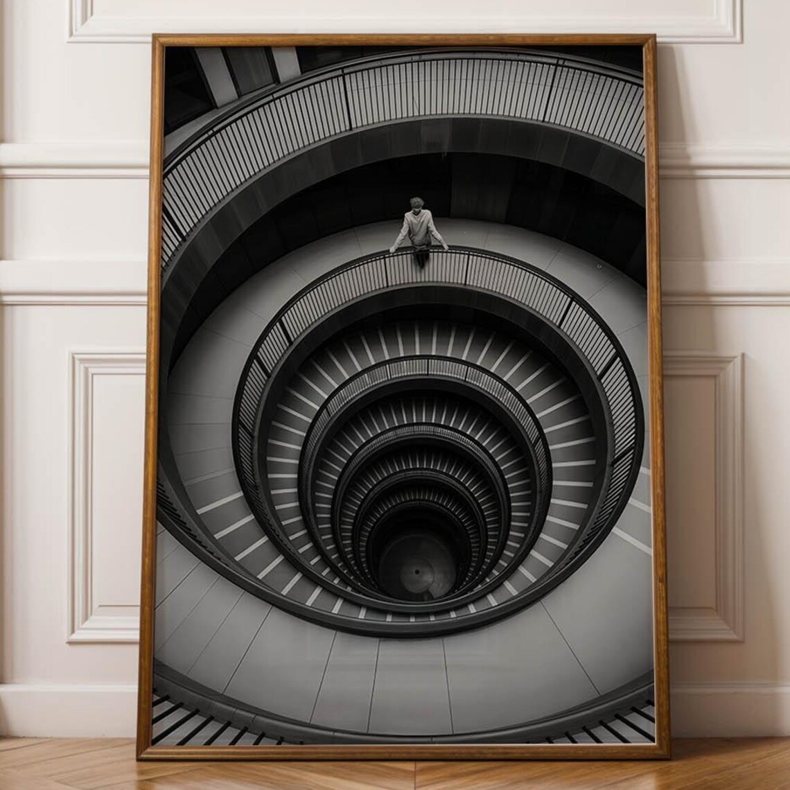 Spiral Staircase Black and White Architecture Photography Minimal Wall Art