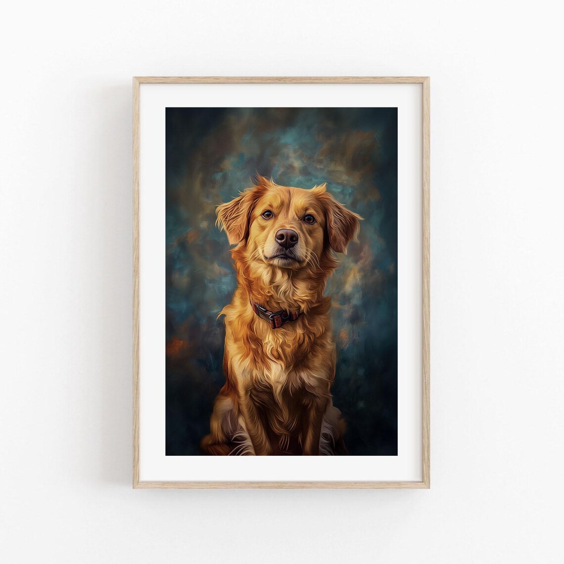 Golden Retriever Portrait Teal Backdrop Elegant Dog Art Poster