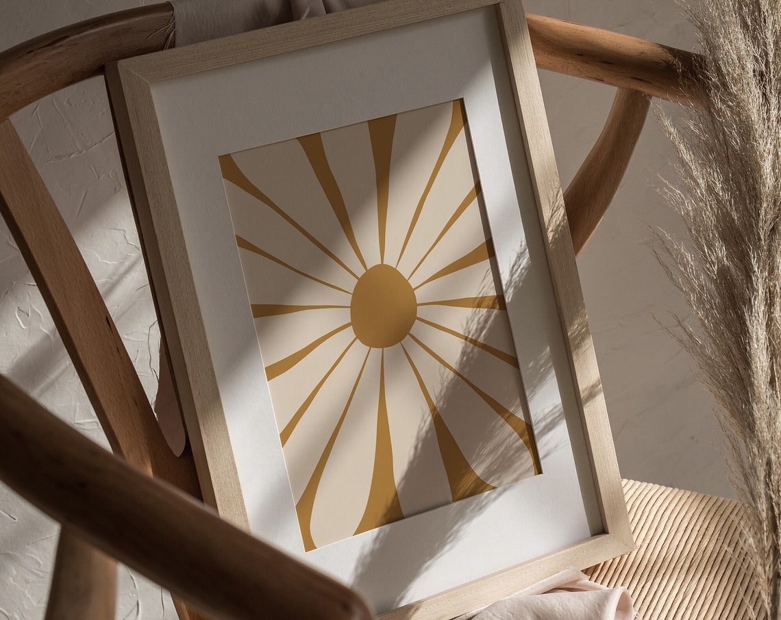 Mustard Yellow Sunburst Daisy Warm Retro Boho Kitchen Wall Poster