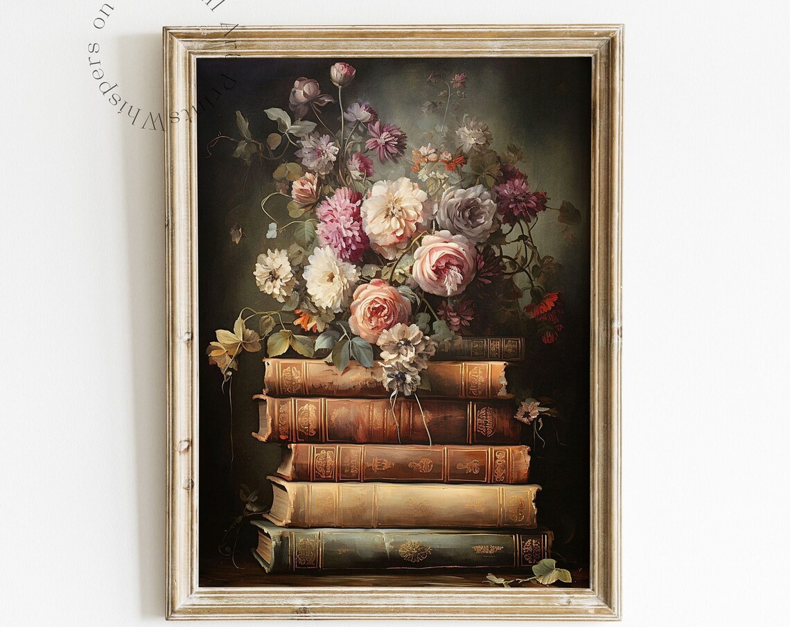 Spring Book Stack, Moody Dark Academia Still Life - Image 6
