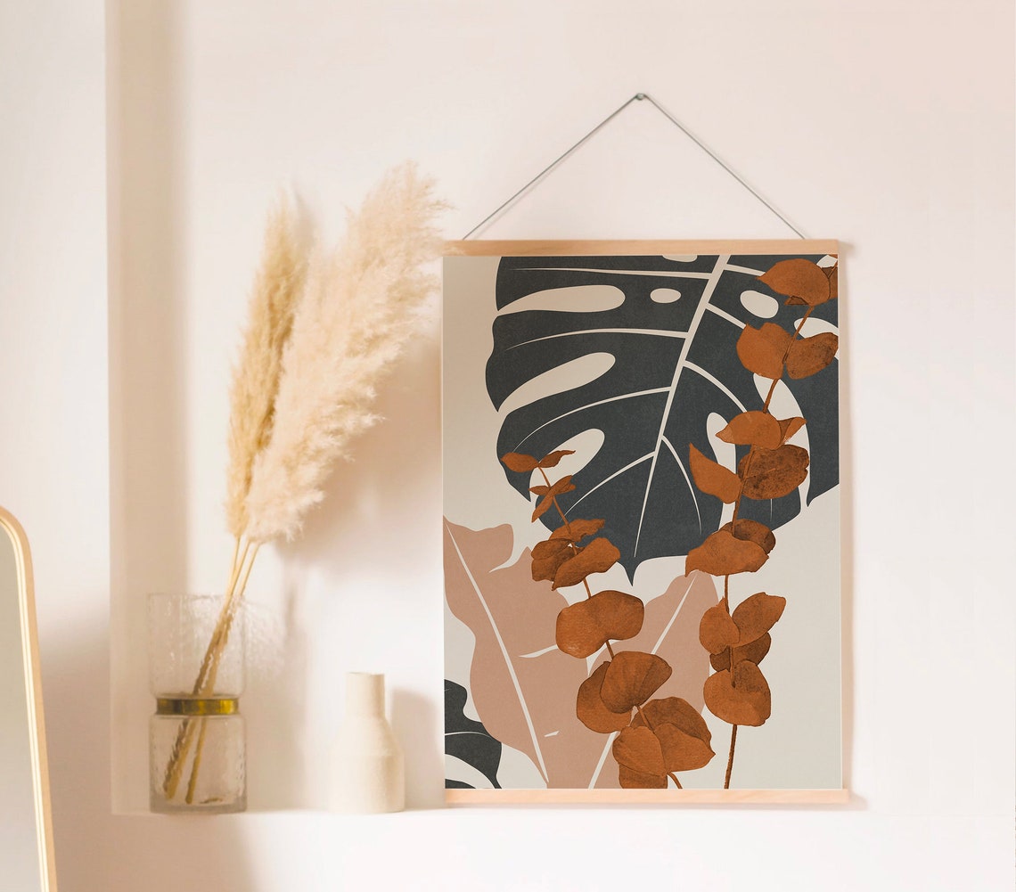Terracotta Eucalyptus and Monstera Boho Botanical Hanging Poster