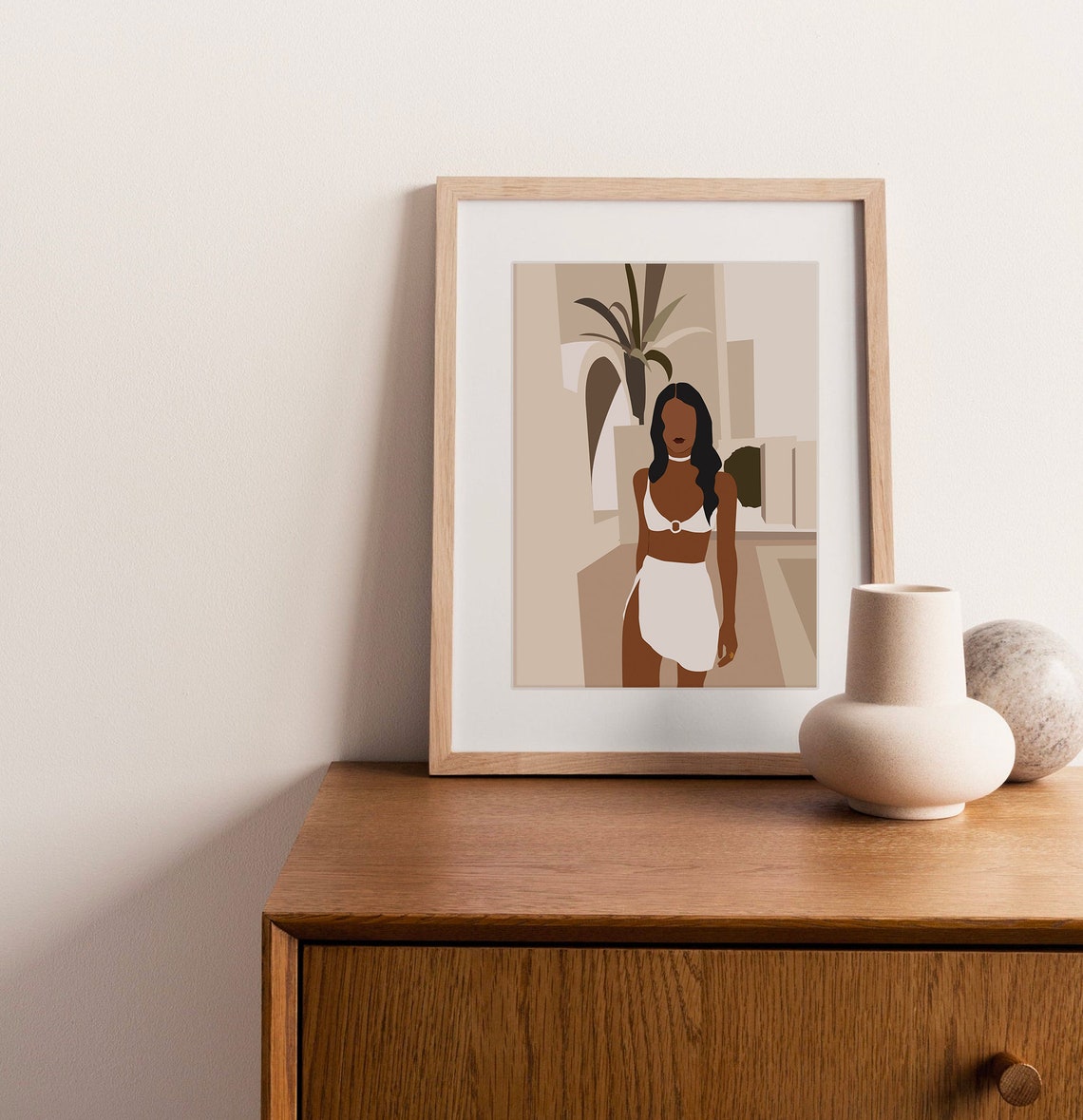 Black Woman In Bikini Abstract Earth Tone Boho Wall Decor Poster
