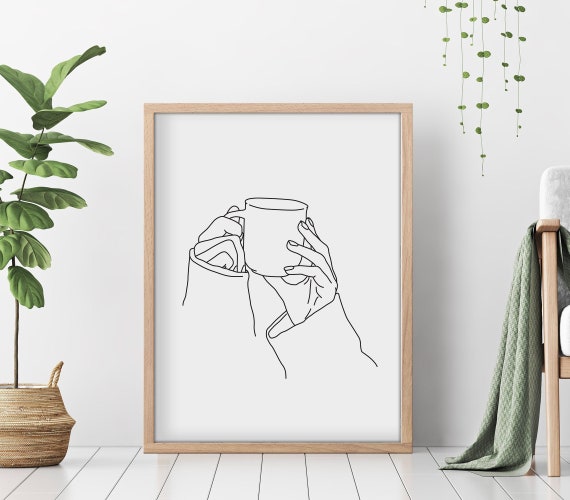 Coffee Hands Art Print Line Abstract Coffee Art Print Line Art Holding Coffee Hands Line Drawing Minimal Art Wall Art Decor