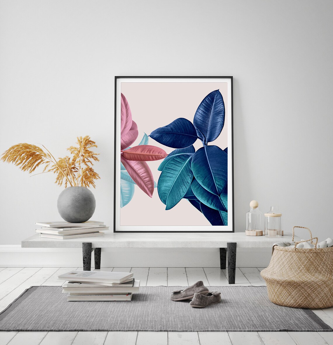 Ficus Elastica Rubber Plant Print Tropical Leaf Decor Leaves Wall Art Modern Botanical Boho Chic Large Poster Teal