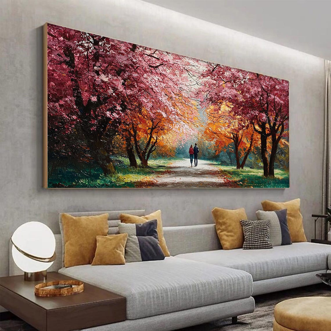 Couple Walking Autumn Park Colorful Trees Romantic Art Poster - Image 4