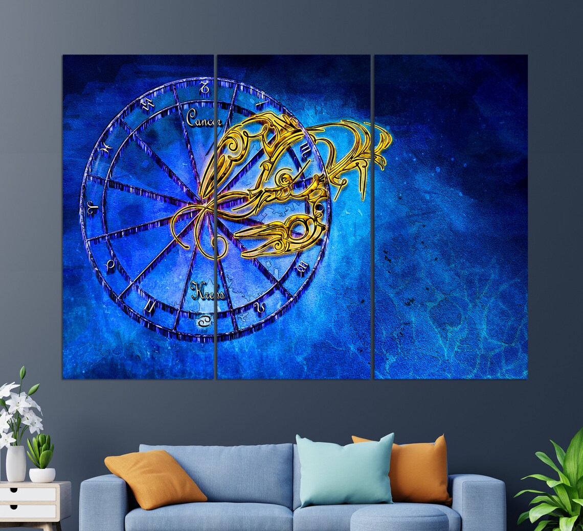 Cancer Zodiac Sign Golden Crab Blue Star Wheel Astrology Wall Art Poster - Image 4