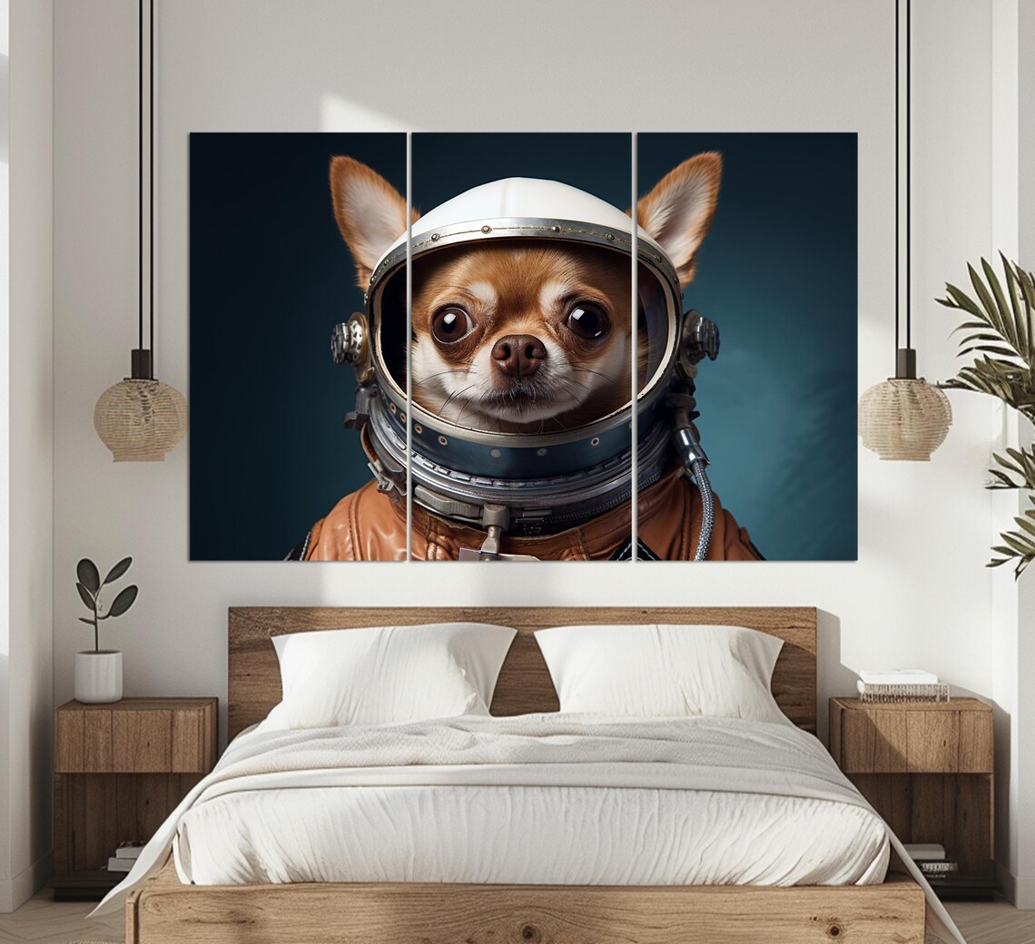 Chihuahua Astronaut Portrait Vintage Space Helmet Cute Funny Dog Art Poster - Image 3