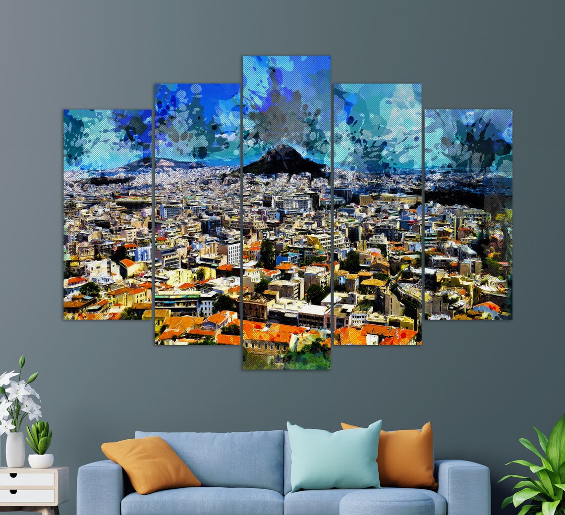 Athens Greece City Skyline Panorama Colorful Travel Art Wall Poster - Image 4