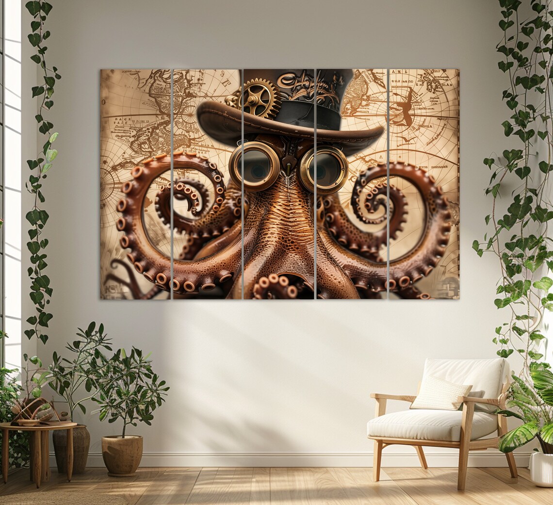 Octopus In A Hat Abstract Print Octopus Wall Art Octopus Painting Octopus Poster Kitchen Wall Decor Underwater Art - Image 3