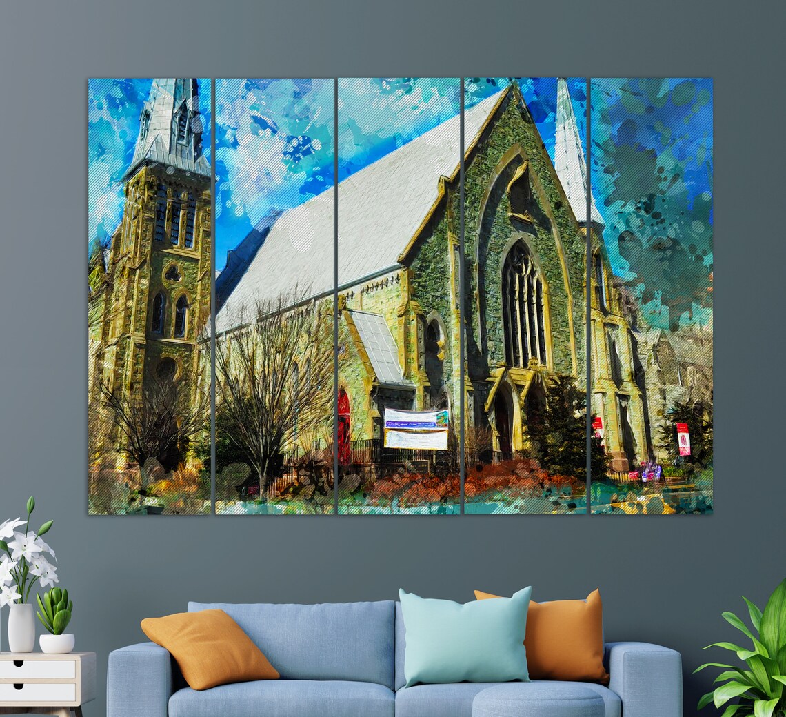 Grace Church Wilmington Historic Stone Gothic Twin Spire Painting Poster - Image 3