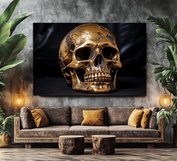 Abstract Bronze Skull Print Gothic Wall Art Skull Print Gothic Painting Skull Poster Gothic Wall Decor