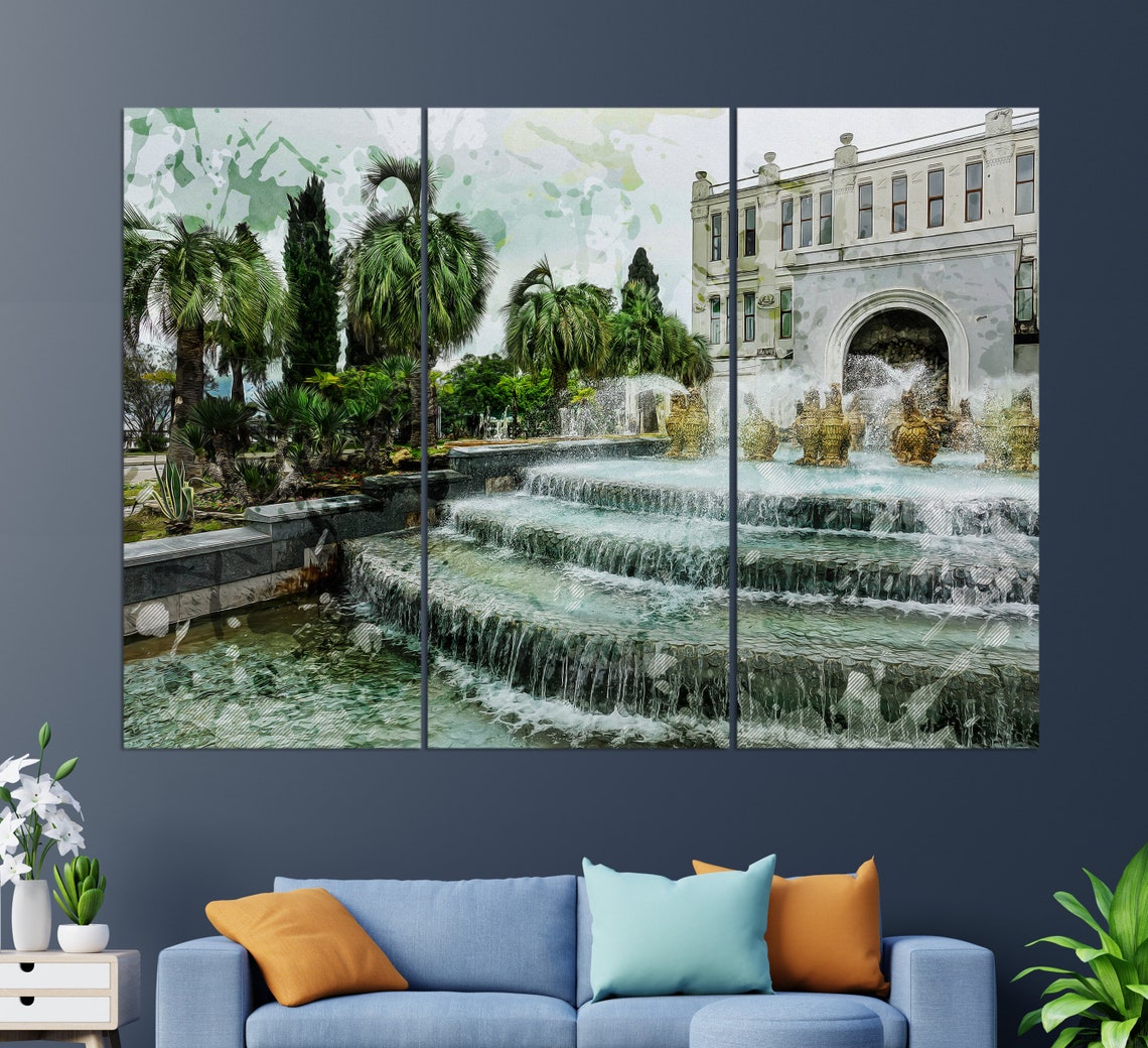 Sokhumi Fountain Plaza Palm Trees Cascade Water Feature Poster - Image 3