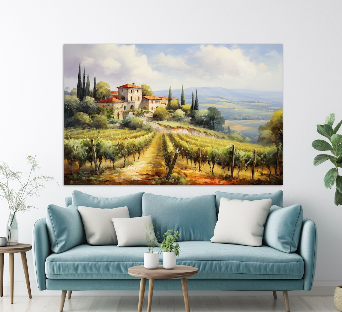 Vineyards in Tuscany Oil Painting Print, Italy - Image 3