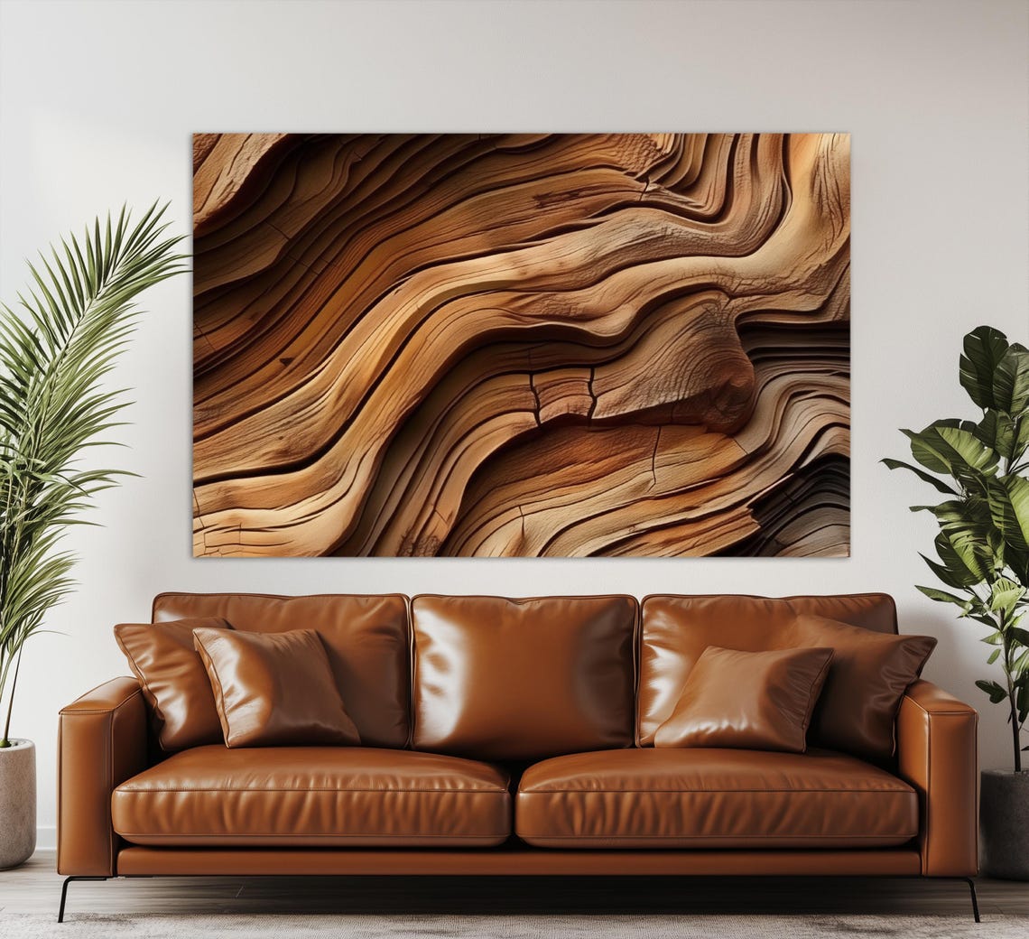 Abstract Flowing Wood Grain Texture Warm Caramel Brown Wall Art