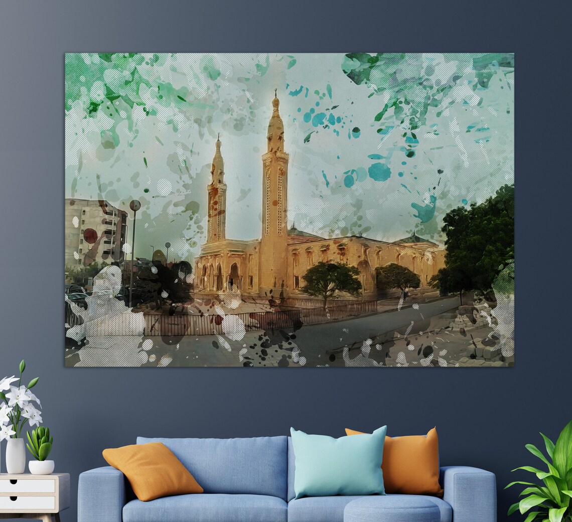 Nouakchott Mauritania Grand Mosque Minarets Watercolor Travel Poster