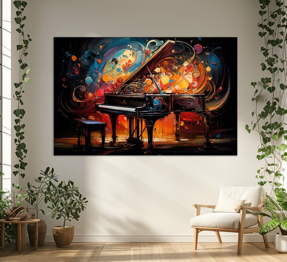 Abstract Grand Piano Art Print, Piano Bar Decor