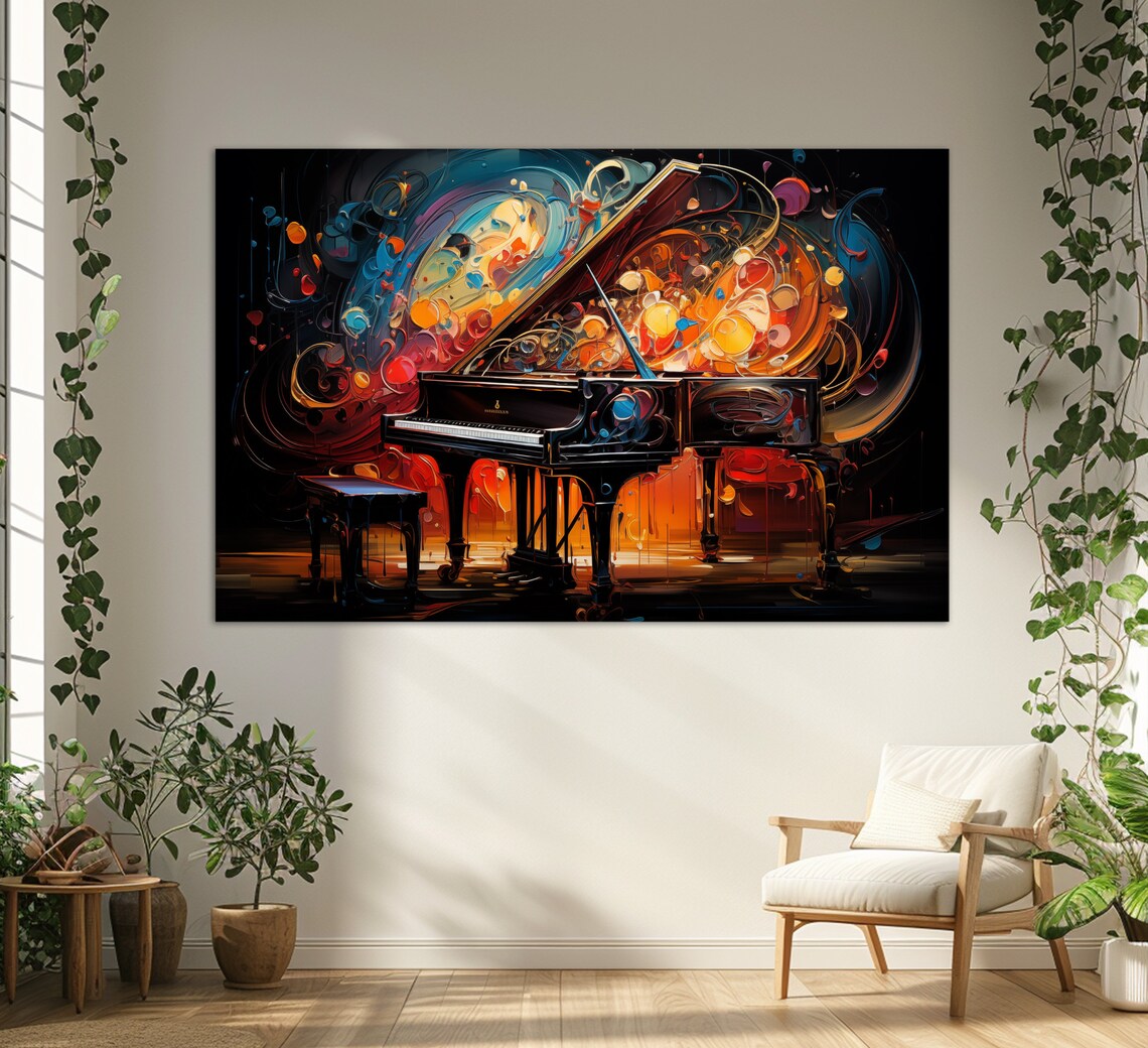 Abstract Grand Piano Art Print, Piano Bar Decor
