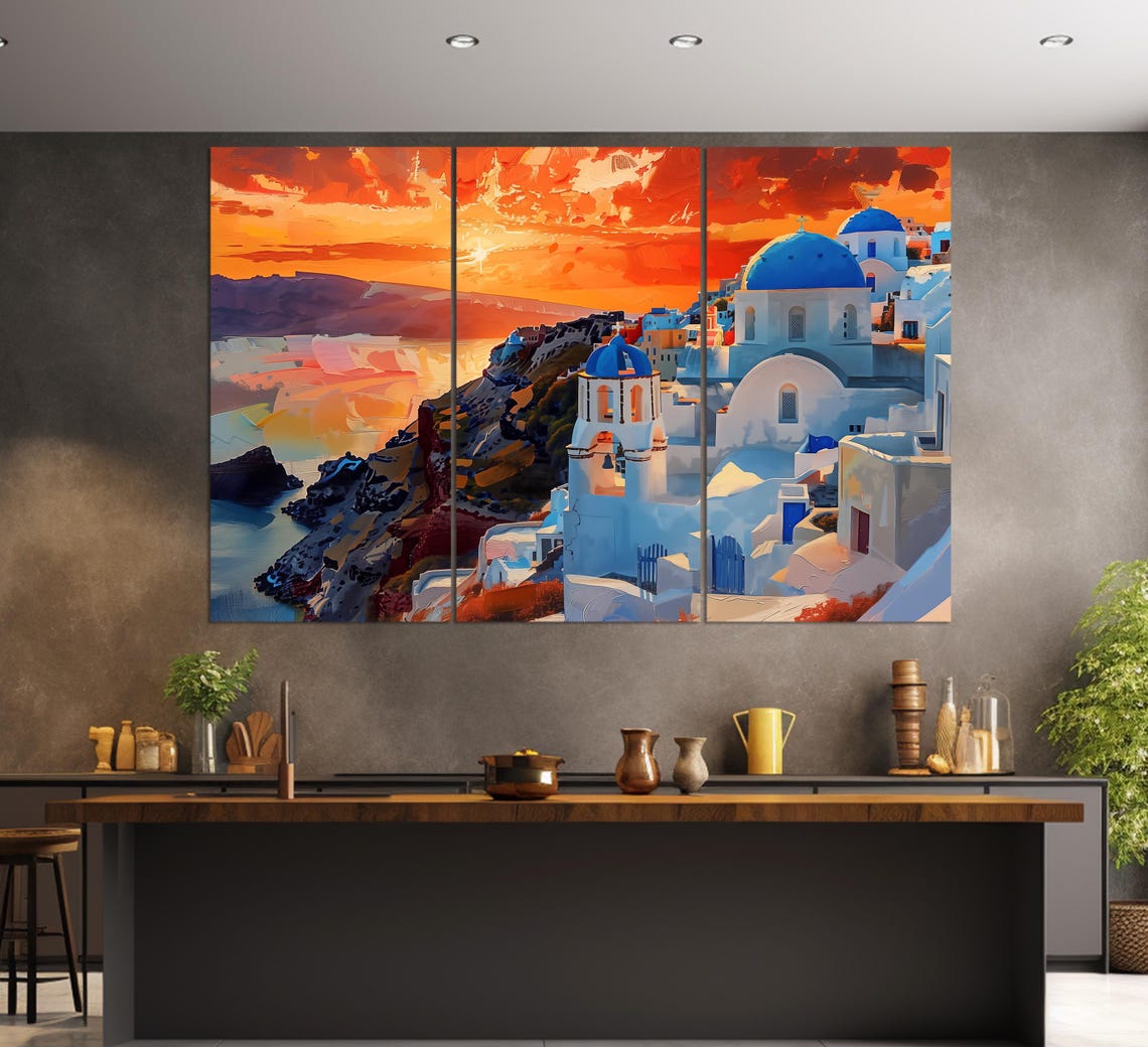 Santorini Greece Oia Blue Domes Sunset Caldera View Travel Wall Poster - Image 2