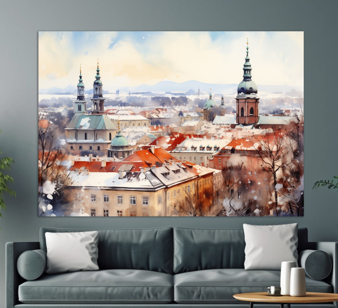 Misty Ljubljana Painting Ljubljana Print Slovenia Wall Art Ljubljana Winter Skyline Ljubljana Wall Art