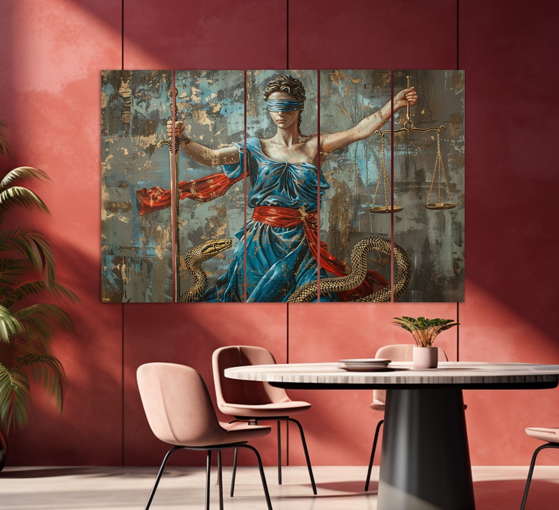 Lady Justice Painting Blindfolded Sword Scales Lawyer Office Wall Art Print - Image 2