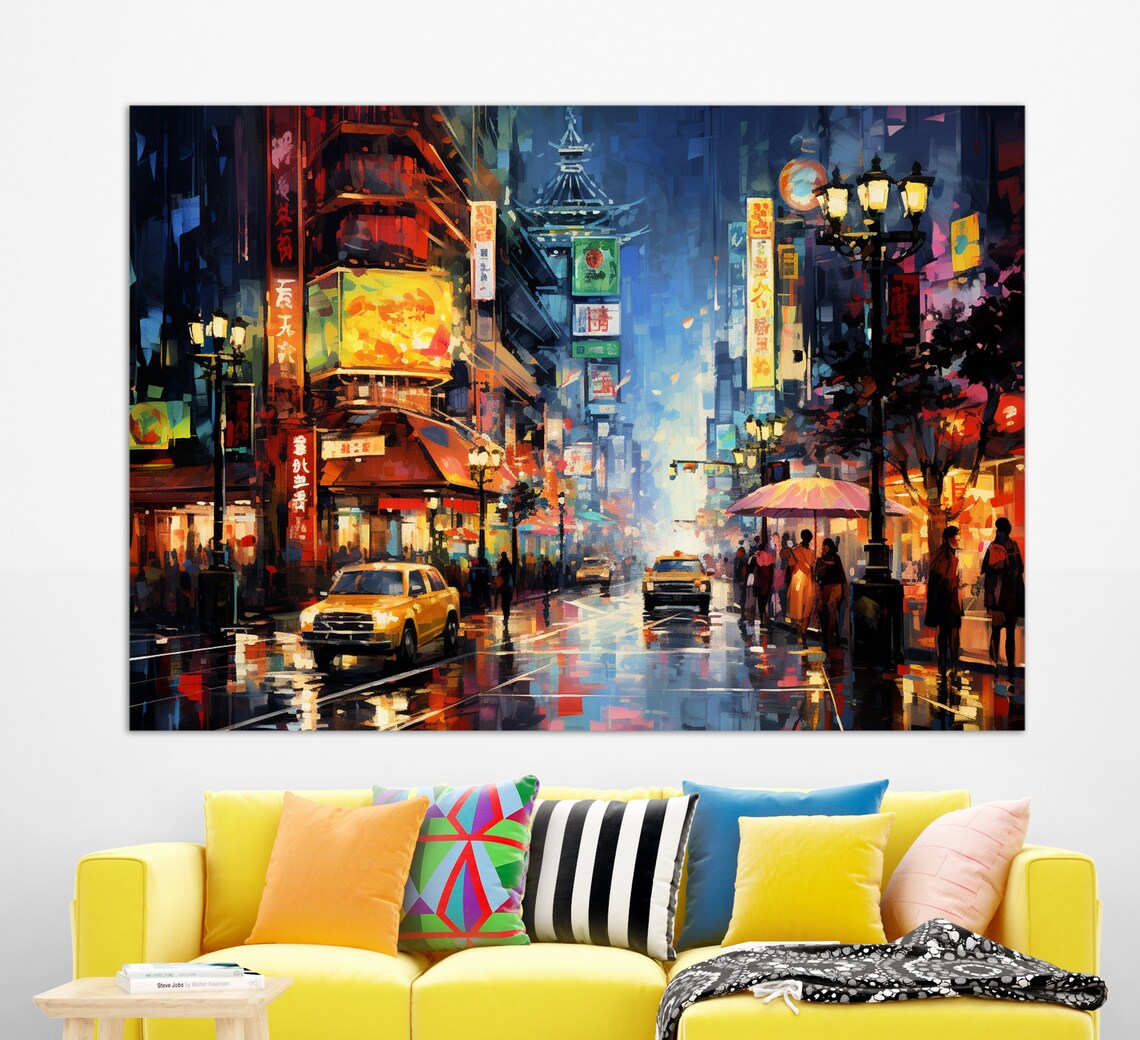 Tokyo Oil Painting Print, Night Japan Wall Art