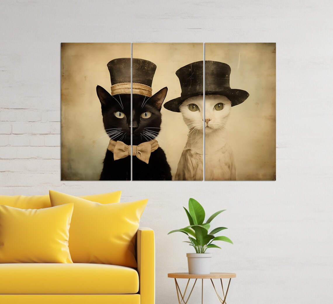Two Cats In Top Hats Sepia Antique Portrait Animal Art Poster - Image 3