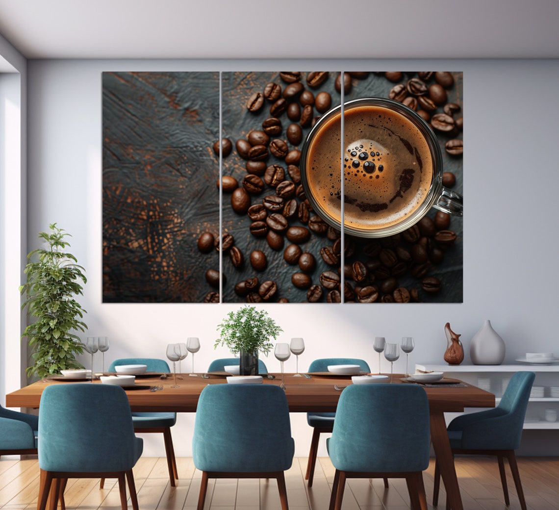 Coffee Cup Top View Roasted Beans Dark Rustic Modern Kitchen Art Print - Image 3