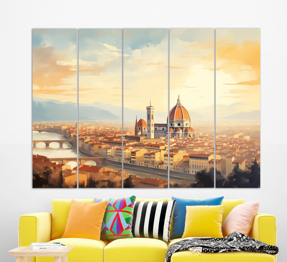 Florence Italy Skyline Duomo Red Dome Arno River Sunset Travel Poster - Image 2