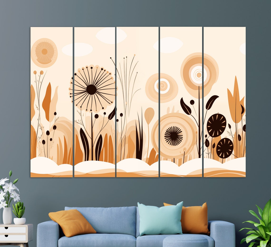 Boho Abstract Flowers In Warm Beige Tones Minimalist Wall Art - Image 2