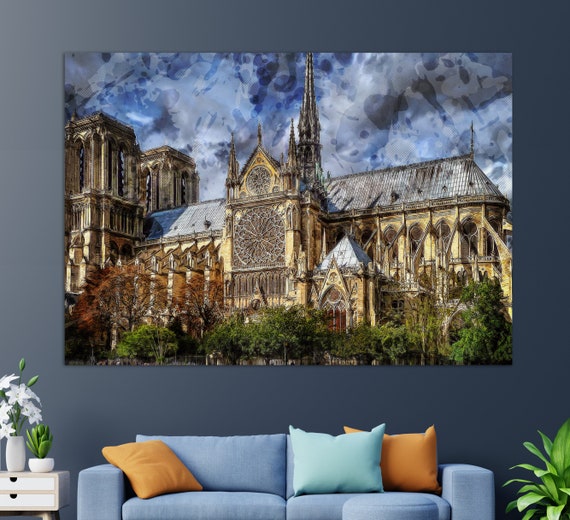 Notre Dame De Paris Print Paris Cathedral Painting France Paris Wall Art