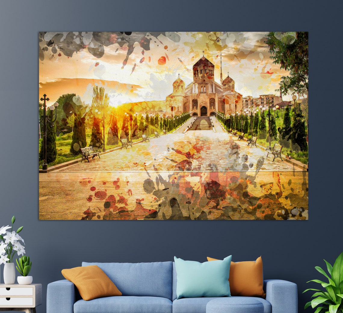 Yerevan Saint Gregory Cathedral Sunset Golden Light Travel Poster