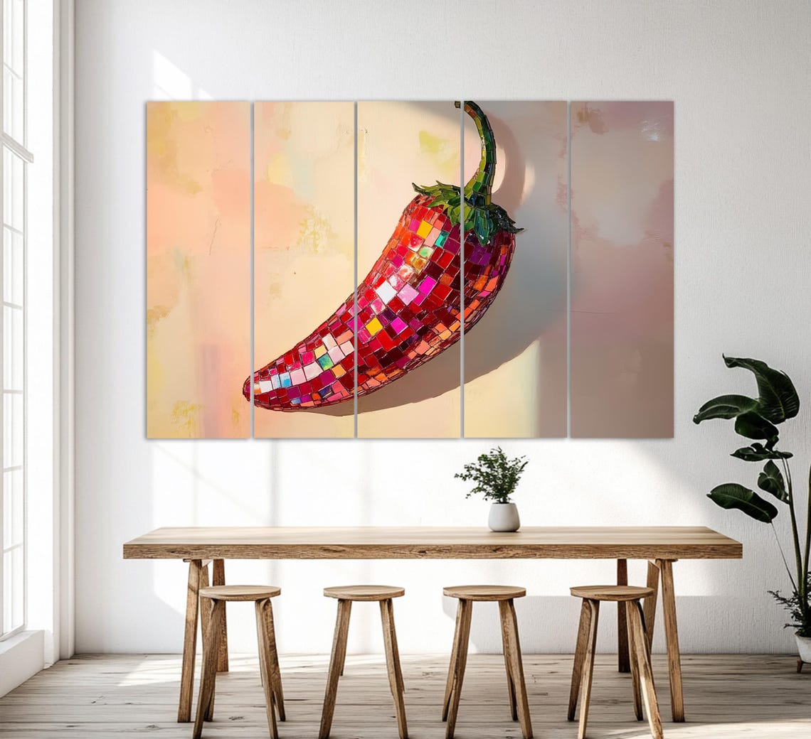 Disco Ball Mirror Tile Chili Pepper Fun Pop Art Kitchen Decor Poster - Image 2