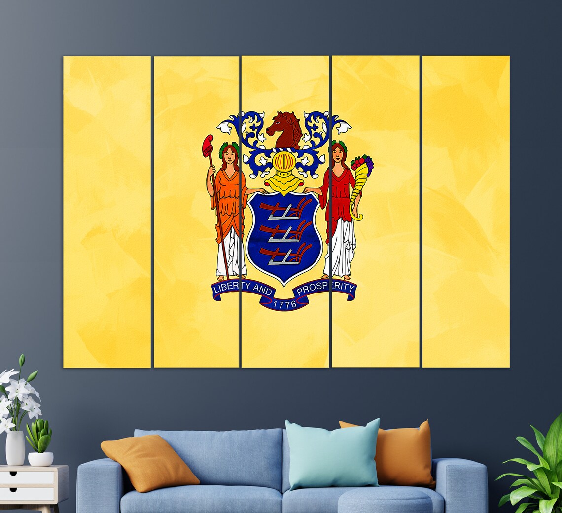 New Jersey State Flag Vintage Painting Style Home Decor Wall Art Print - Image 2