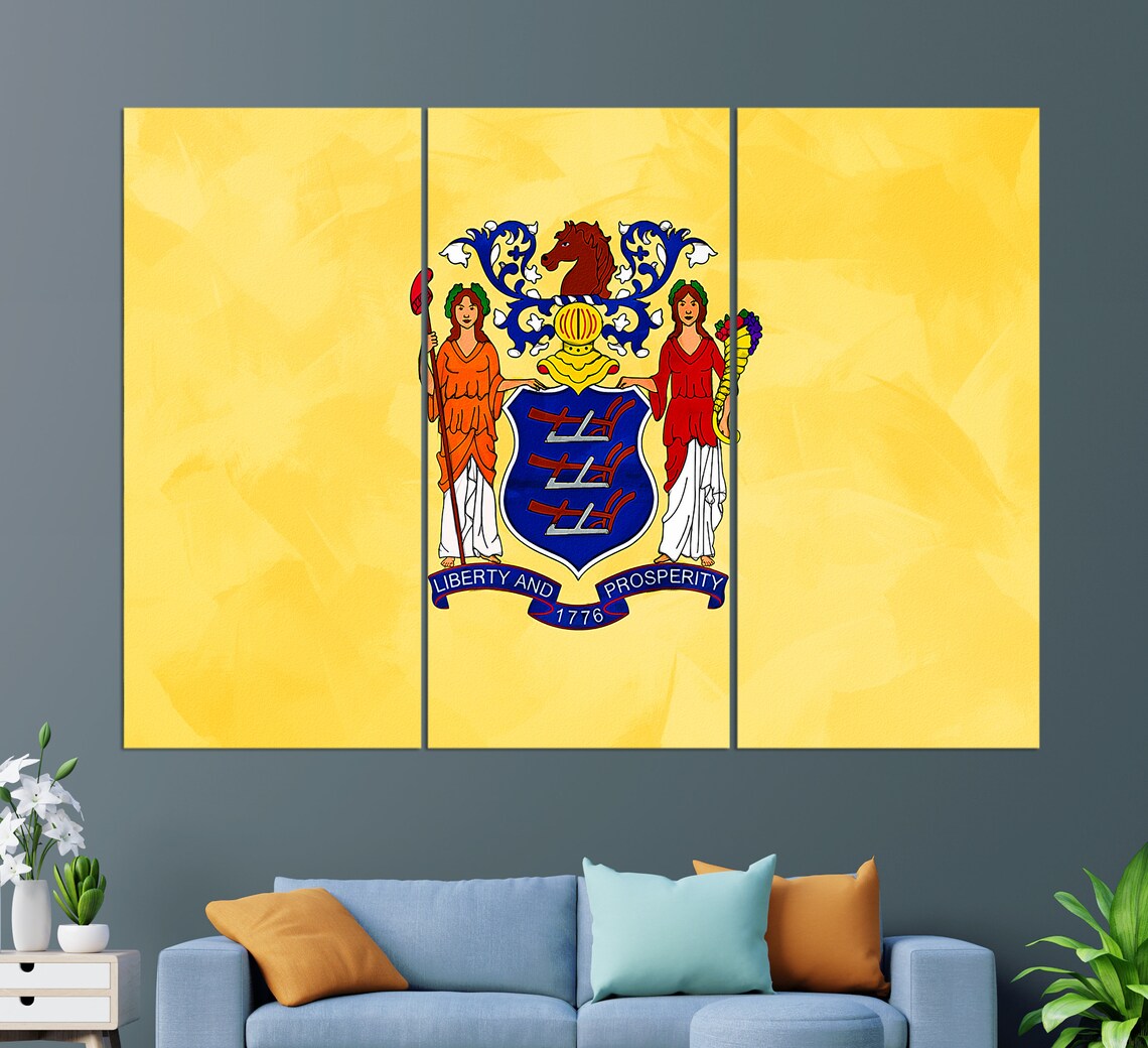 New Jersey State Flag Vintage Painting Style Home Decor Wall Art Print - Image 3
