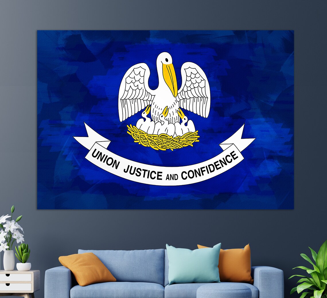 Louisiana State Flag Pelican Watercolor Blue Patriotic Wall Art Poster