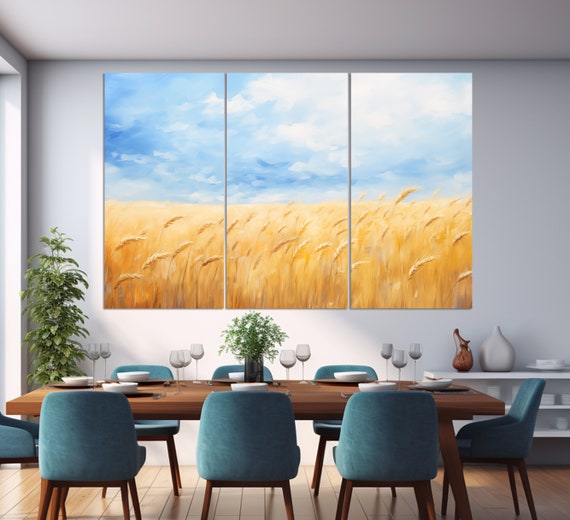 Wheat Field Under Blue Sky Painting Print Abstract Flag Of Ukraine Print Ukraine Wall Art Glory To Ukraine