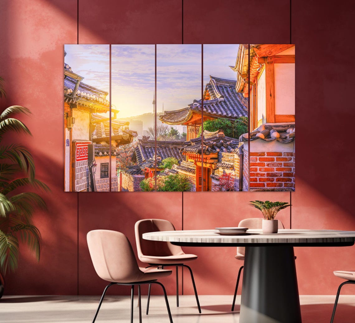 Bukchon Hanok Village Seoul Sunrise Rooftops N Seoul Tower View Poster - Image 2