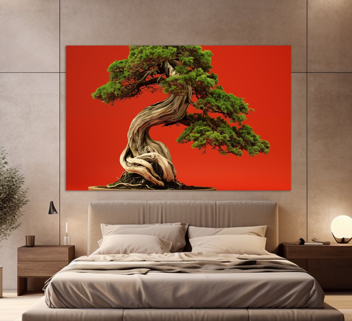 Red Bonsai Tree Print Abstract Tree Painting Luxury Wall Decor Modern Office Wall Decor Bonsai Print Bonsai Poster