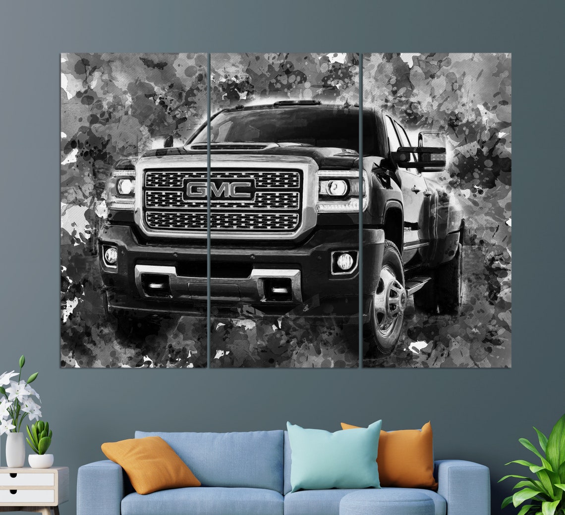GMC Sierra Dark Green Pickup Truck Front View Painted Truck Poster - Image 2
