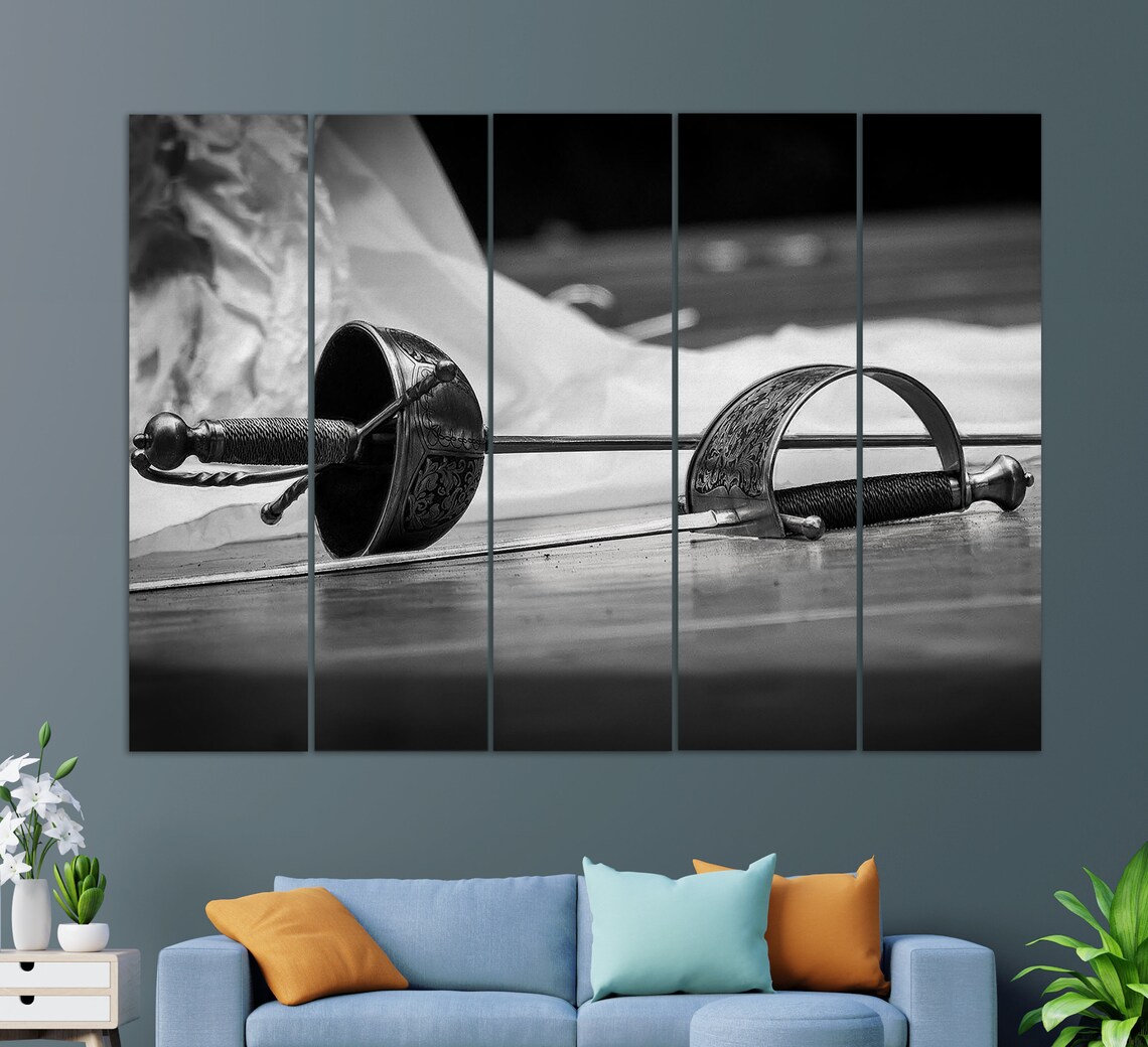 Fencing Epees Crossed Black White Classic Sport Photography Poster - Image 2