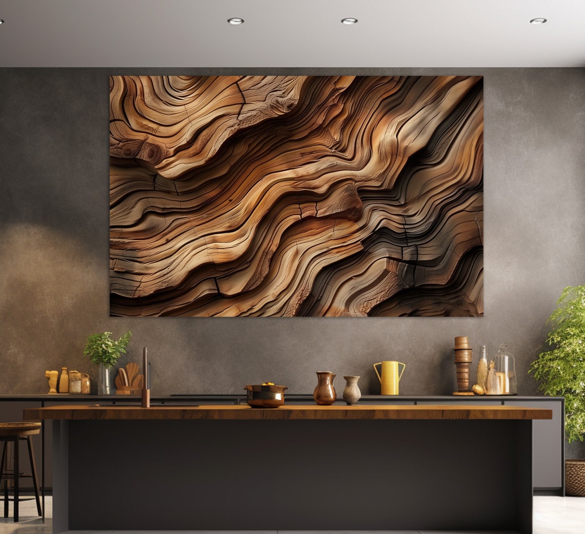 Abstract Flowing Wood Grain Texture Warm Caramel Brown Wall Art - Image 3