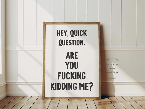 Hey Quick Question Are You Fucking Kidding Me Wall Art Print Funny Decor Home Poster Black And White Unframed