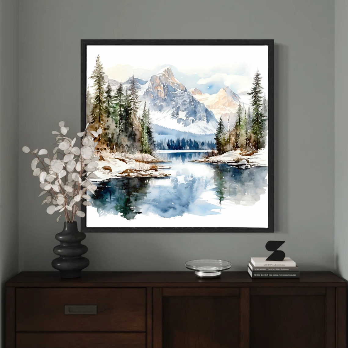 Winter Mountain Landscape Watercolor Painting Art Print - Image 3