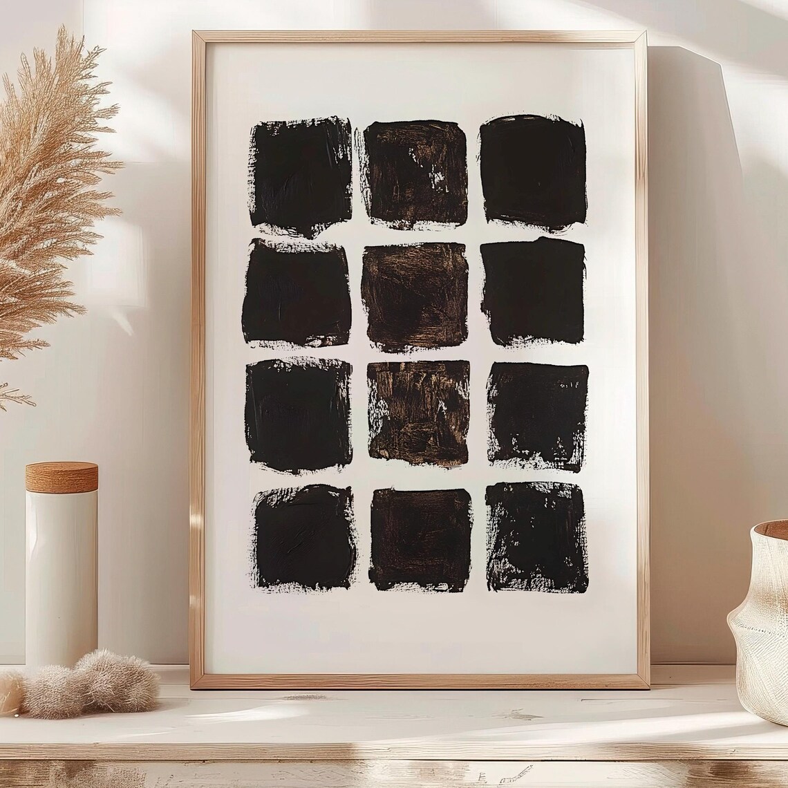 Black Squares Grid Abstract Minimalist Bold Brushstroke Art Poster - Image 2