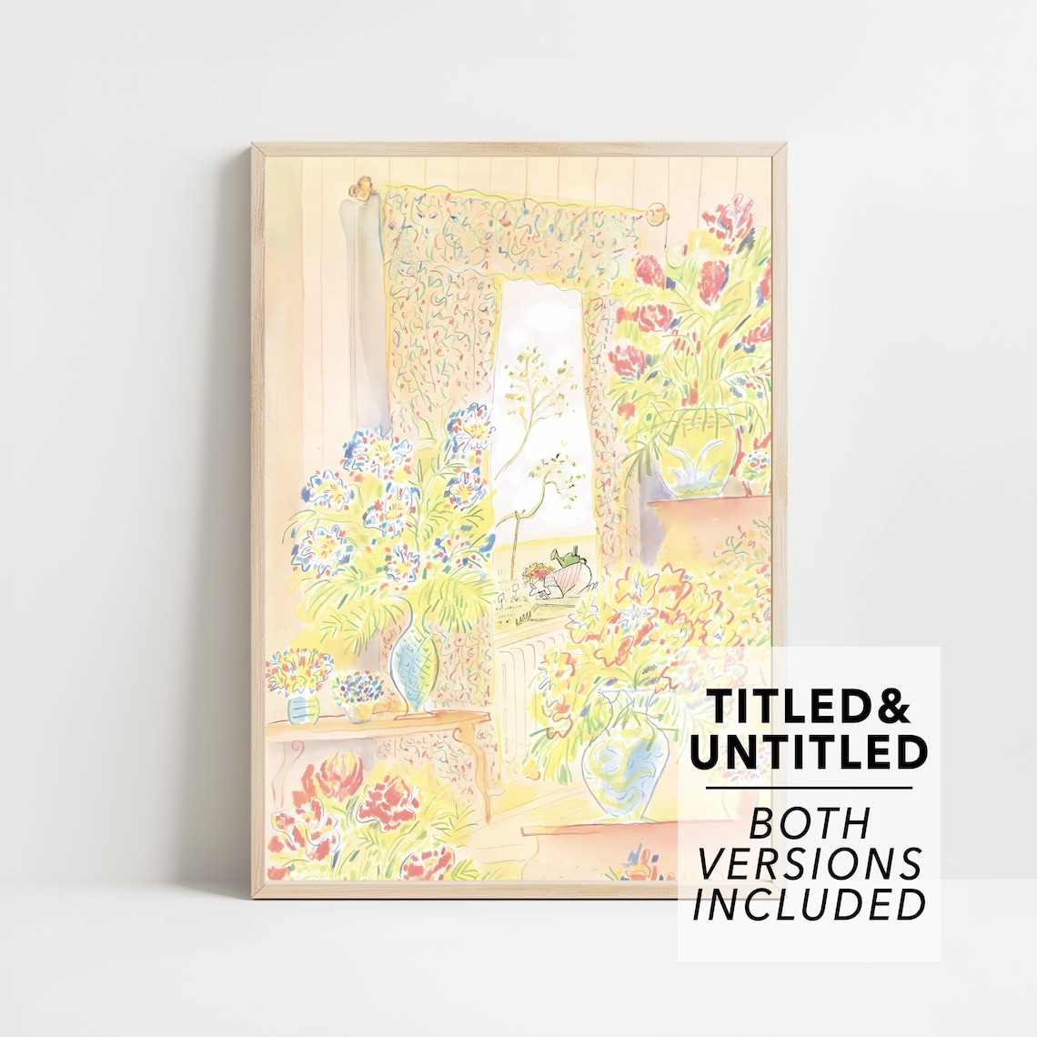 New Yorker Style Bright Floral Window with Patterned Curtains Art Poster