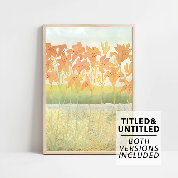 New Yorker Style Tall Orange Lilies in a Summer Meadow Watercolor Poster