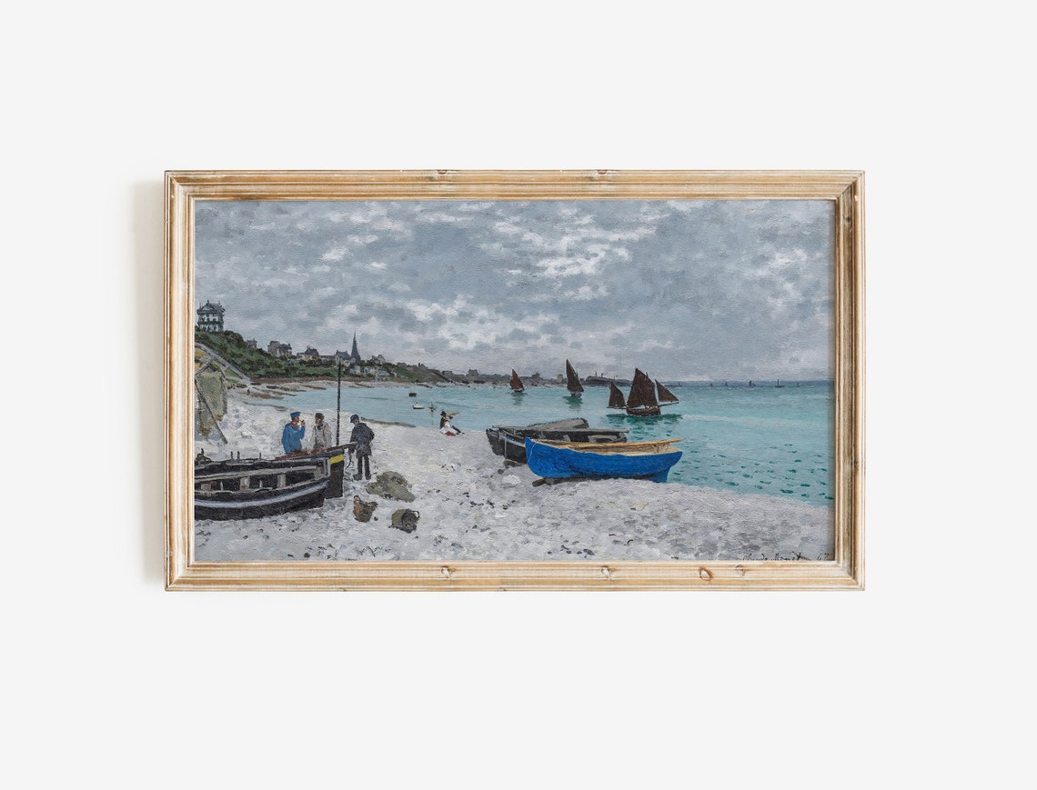 Claude Monet Beach at Sainte-Adresse Vintage Impressionist Poster - Image 2