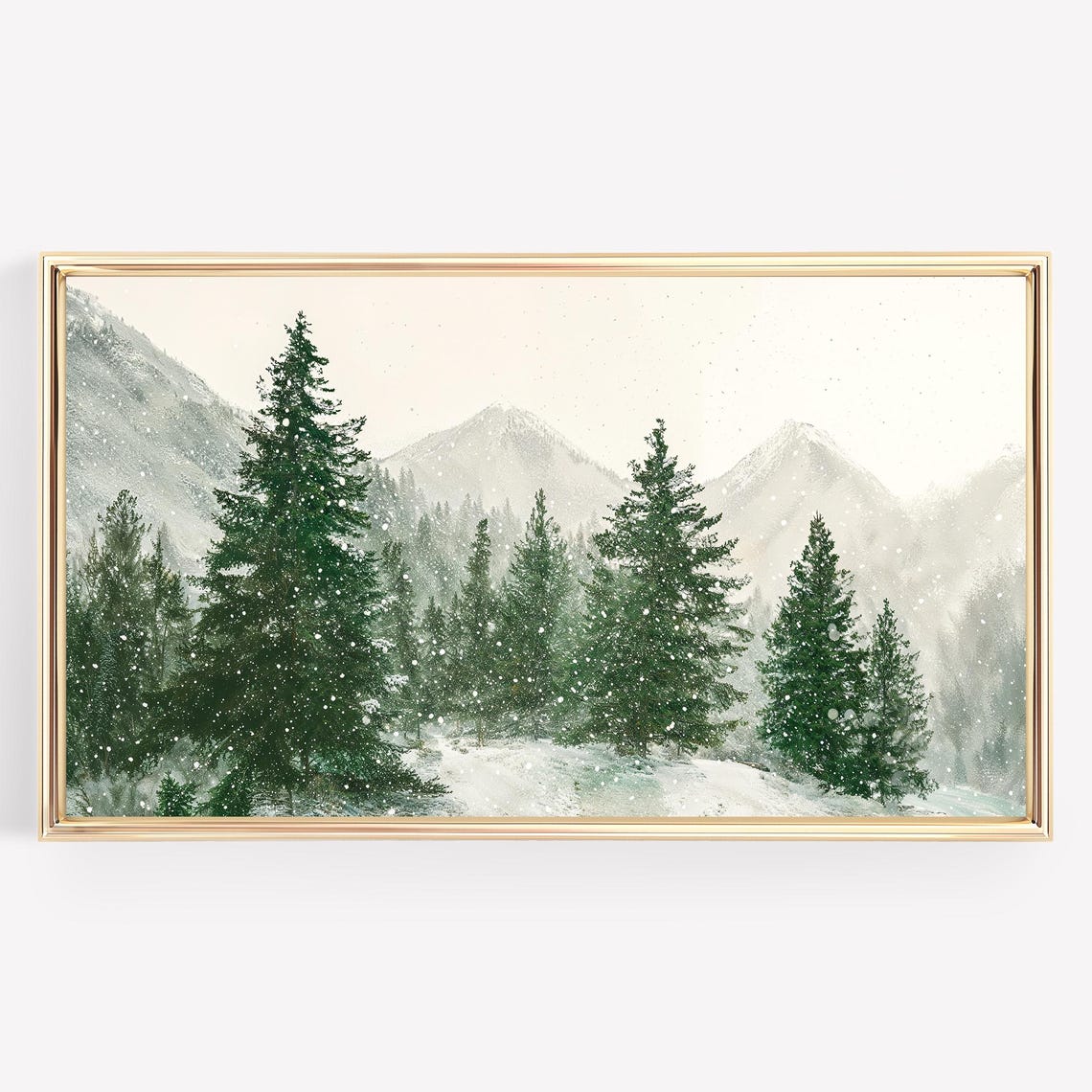 Snowy Winter Evergreen Pine Forest Mountain Landscape Art Poster